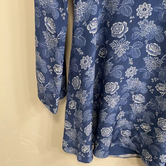 Intermix Women’s Size Large Blue Sonya 100% Silk Floral Back-Cutout Dress - Picture 7 of 11